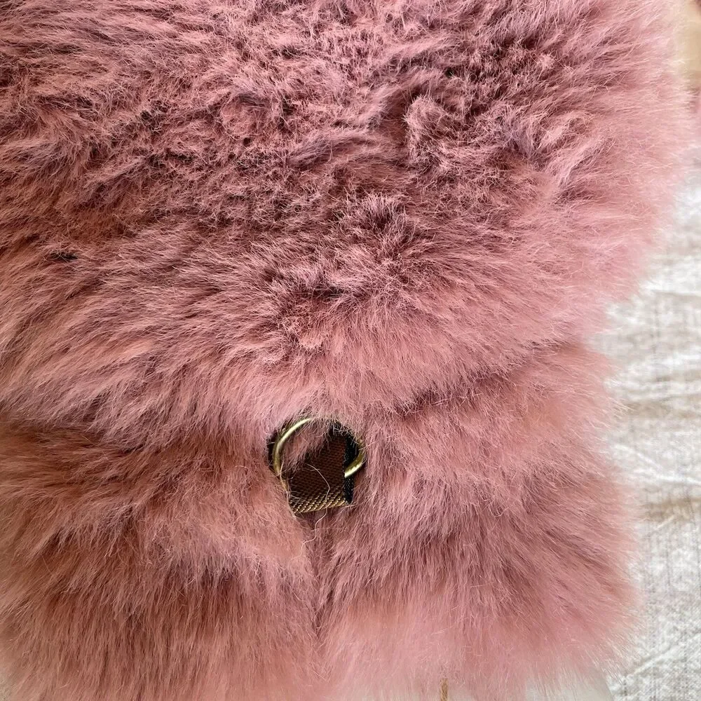Pink Plush Easter Bunny Rabbit Purse Bag Stuffed Animal Toy Crossbody Accessory